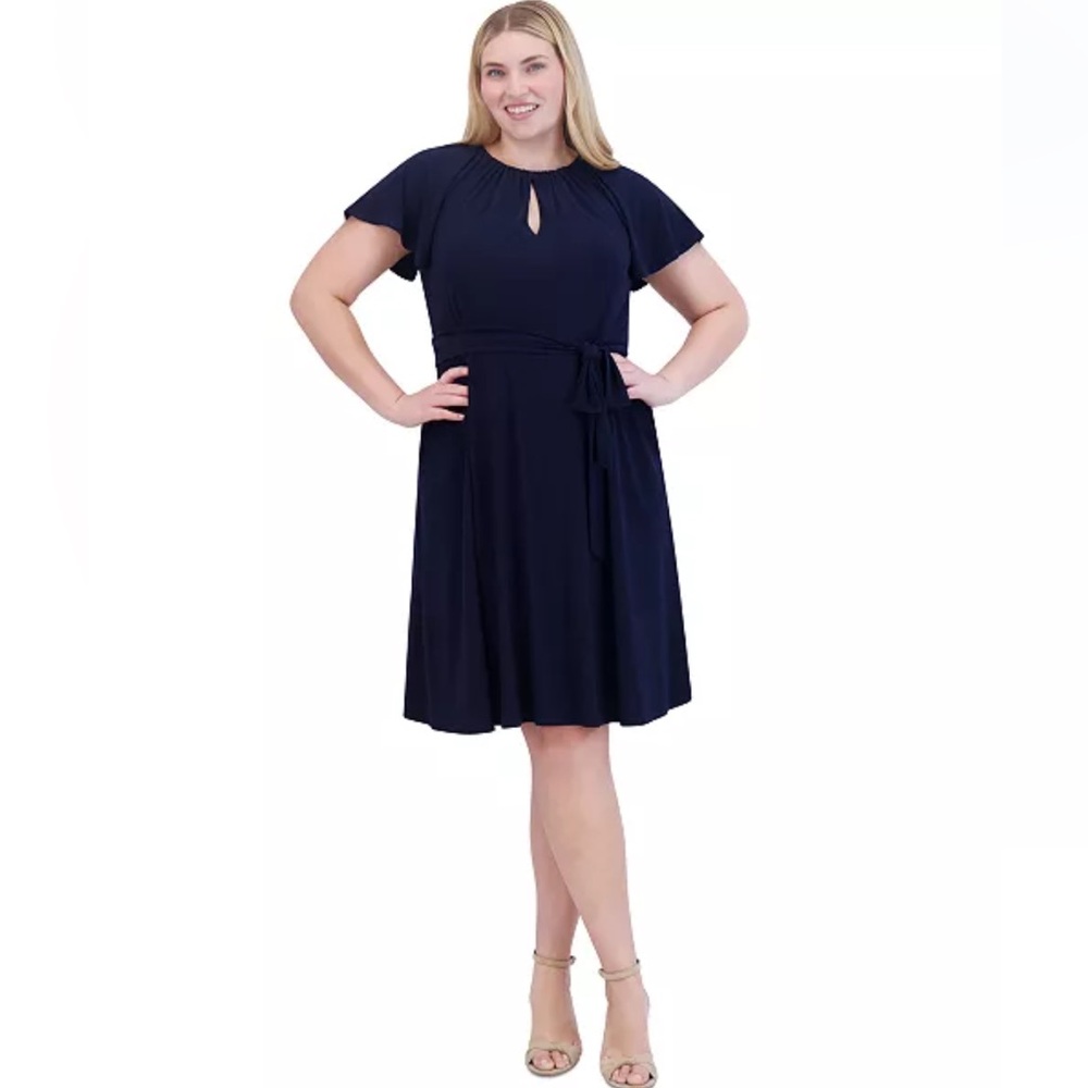 Jessica Howard Keyhole Fit & Flare Dress Navy Blue Retails $129 Plus Size 18